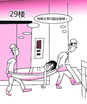 “救命担架”难进高层电梯 突发疾病送医难