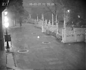 古寺监控器拍到神秘光球 疑为蜘蛛悬挂空中