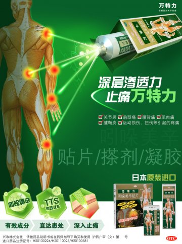 吲哚美辛凝胶/吲哚美辛搽剂/吲哚美辛贴片-万特力(进口药品注册证H20130224 H20100581 H20110025)精美广告图欣赏
