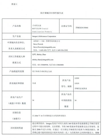 因络嘉（上海）营销咨询有限公司对手术用头架主动召回