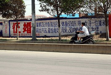 单身男子将征婚广告刷上外墙