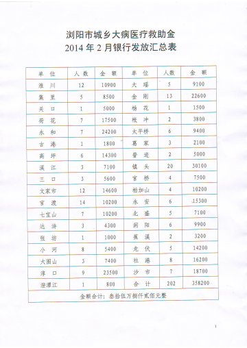 2014年2月城乡大病医疗救助金发放表