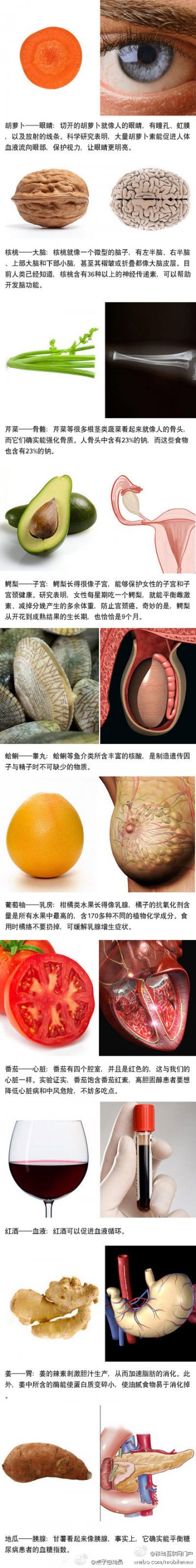 信息图：10大形似人体器官的果蔬吃啥补啥