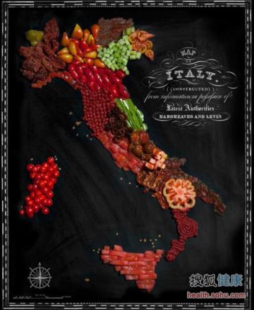 用特色食物拼成世界地图