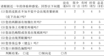 中医体质分类与判定表：血瘀质（G型）