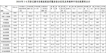 2010年1-6月份辽源市各级医院医疗服务综合信息及单病种平均住院费用公示