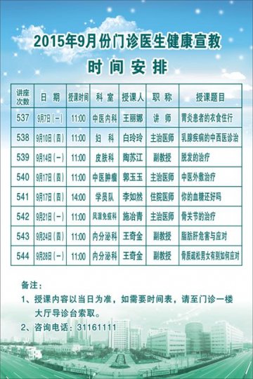上海长海医院9月份门诊健康讲坛安排