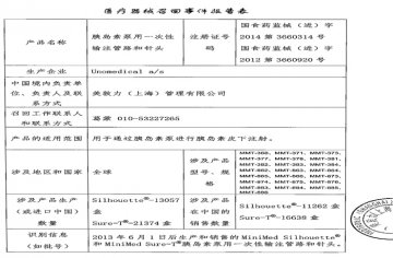美敦力（上海）管理有限公司对胰岛素泵用一次性输注管路和针头主动召回