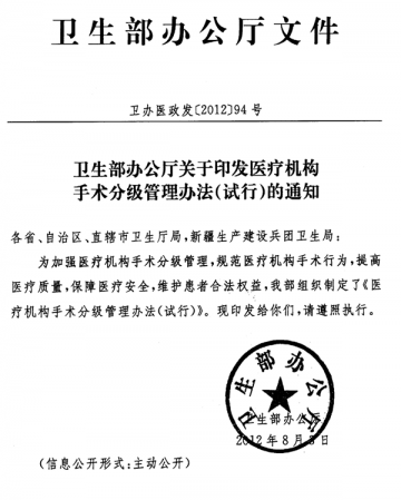重庆市卫生局转发卫生部办公厅关于印发医疗机构手术分级管理办法（试行）的通知