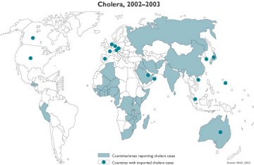 霍乱疫情分布图（Cholera，2002-2003）