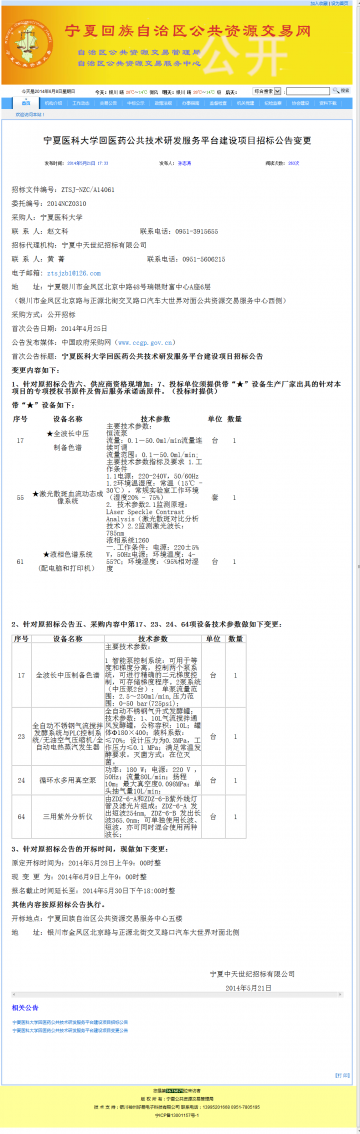 宁夏医科大学回医药公共技术研发服务平台建设项目招标公告变更