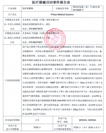 飞利浦（中国）投资有限公司对X射线计算机断层摄影设备主动召回