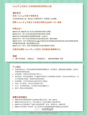 幼儿园孩子的简历让大学生惭愧