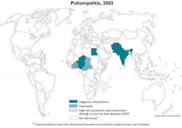 脊髓灰质炎疫情分布图（Poliomyelitis，2003）