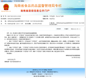 海南省食品药品监督管理局关于印发第一批示范药店名单的通知
