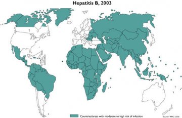乙型肝炎疫情分布图（Hepatitis B，2003）