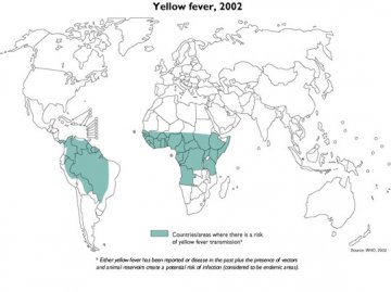 黄热病疫情分布图（Yellow ferver，2002）