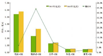 2013年样本医院止吐药品种与厂家TOP5