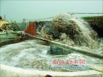 翻转的洗皮机正在池中刷洗皮料