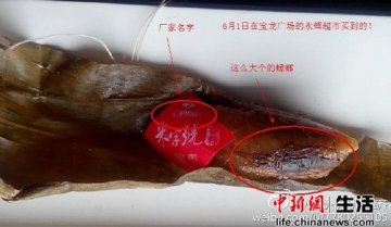 云鹤粽子吃出蟑螂 厂家称不可能有完整动物