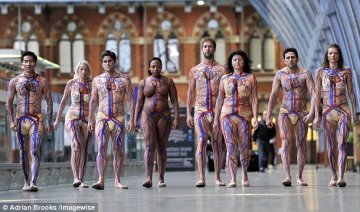 英国男女涂着动静脉图宣传献血