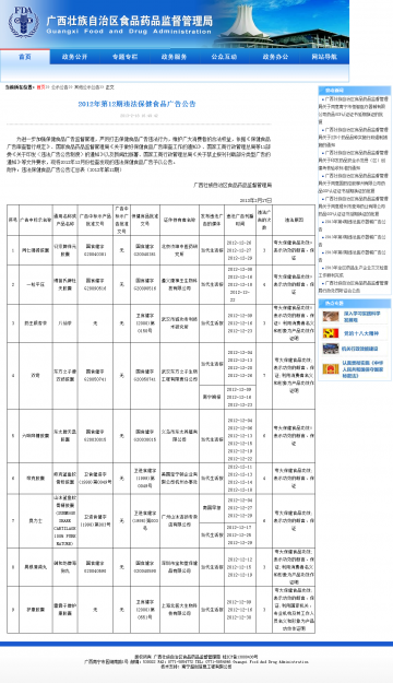 2012年第12期违法保健食品广告公告