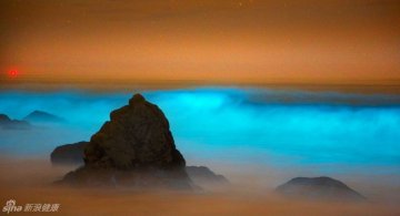 美国加州海滩惊现神秘蓝色光芒