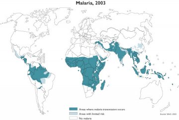 疟疾疫情分布图（Malaria，2003）