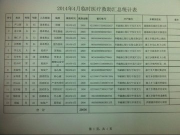 2014年4月临时医疗救助汇总统计表