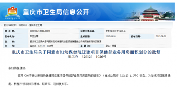 重庆市卫生局关于同意市妇幼保健院迁建项目保健部业务用房面积划分的批复