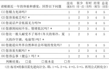 中医体质分类与判定表：平和质（A型）