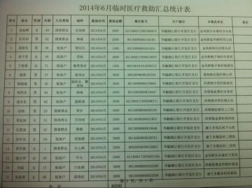 2014年6月临时医疗救助汇总统计表