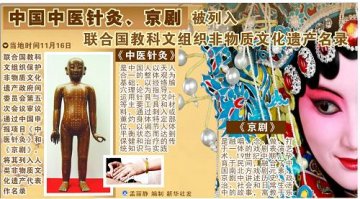 图表：中国中医针灸、京剧被列入联合国教科文组织非物质文化遗产名录