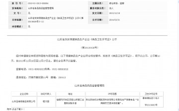 山东省发放保健食品生产企业《食品卫生许可证》公示（20130026号）（1）